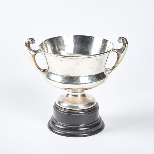 An Antique Sterling Silver Trophy Cup Birmingham 1920 On Wooden Mount