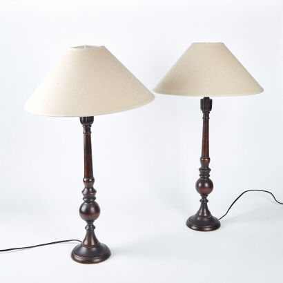 A Pair Of Turned Wood Desk Lamps