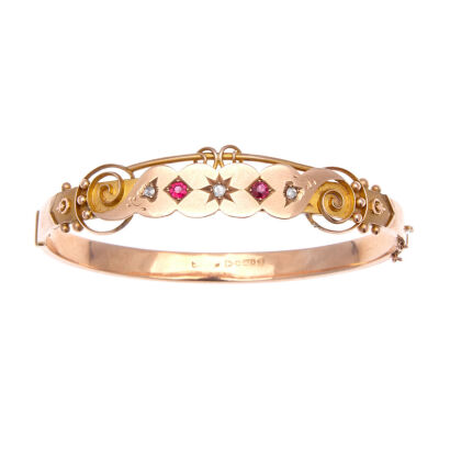 9ct Antique Ruby and Diamond Bangle