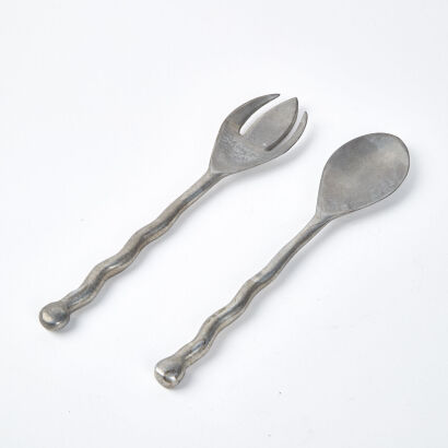 A Pair Of Late Century Aluminium Tall Salad Servers