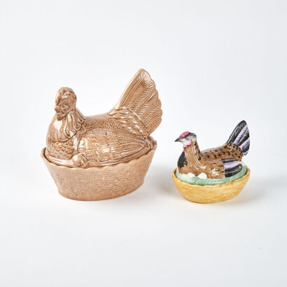 A Pair of Cermiac Chickens in Baskets