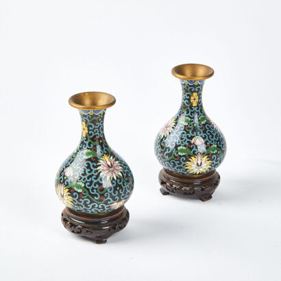 A Pair Of Chinese Cloisonne Enamel Vases