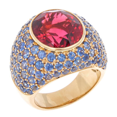 18ct Pink Tourmaline and Sapphire Ring