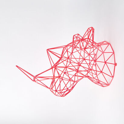 An Abstract Pink Wire Rhino Sculpture