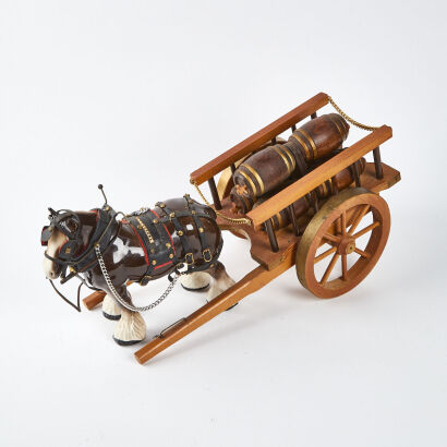 A Vintage Ceramic Clydesdale And Wooden Wagon