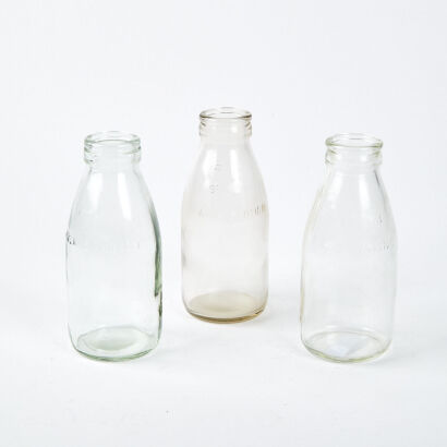 A Trio Of Vintage 300ml Glass Milk Bottles