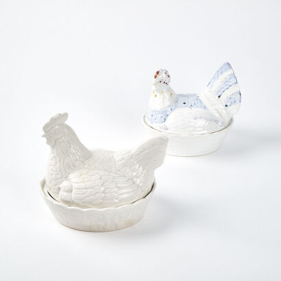 A Pair of Ceramic Chickens in Baskets Dishes