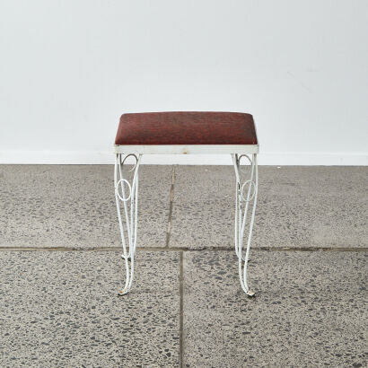 A Retro Wrought Iron Vinyl Topped Stool