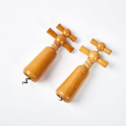 A Pair Of Vintage Wooden Cork Screws