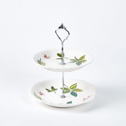 A Retro Two-Tier Hand-Painted Cake Stand
