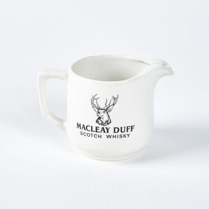 A Macleay Duff Scotch Whisky Jug In White With Black Font By Hancock Corfield And Waller Great Britain