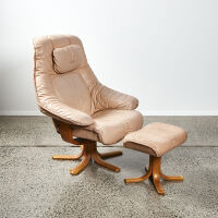 A Hove Line of Norway Recliner Lounge Chair with Footstool in Leather