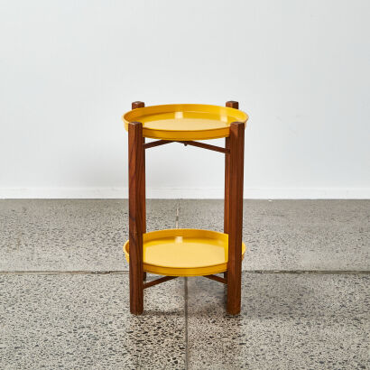 A Sixties Retro Folding Wood And Yellow Plastic Tray Table