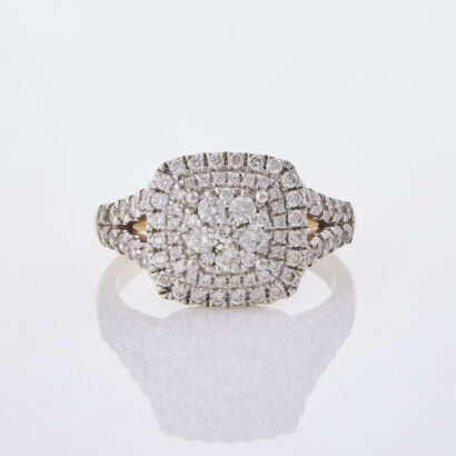 9ct Yellow Gold, 1.09ct Diamond Dress Cluster Ring