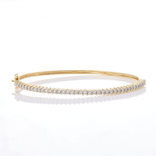 18ct Yellow Gold, .80ct Diamond Set Hinged Bangle