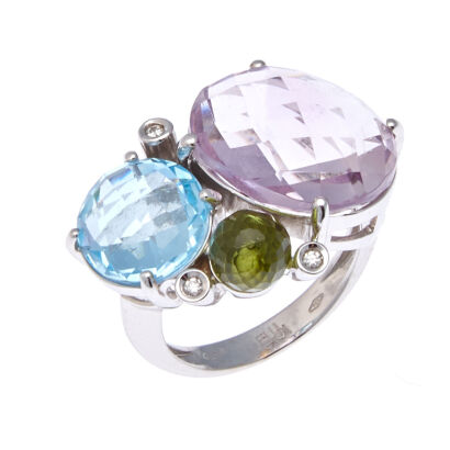 18ct White Gold Multi-Gemstone Ring