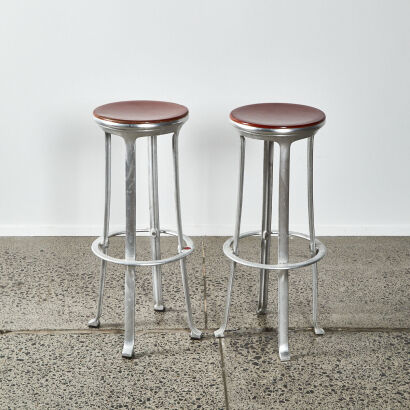 A Pair Of Indecasa Aluminium Stools
