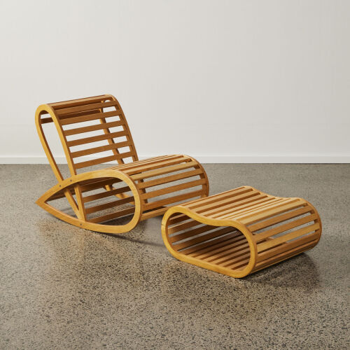 A David Trubridge South Pacific 'Rocker' Rocking Chair and 'Flip' Ottoman