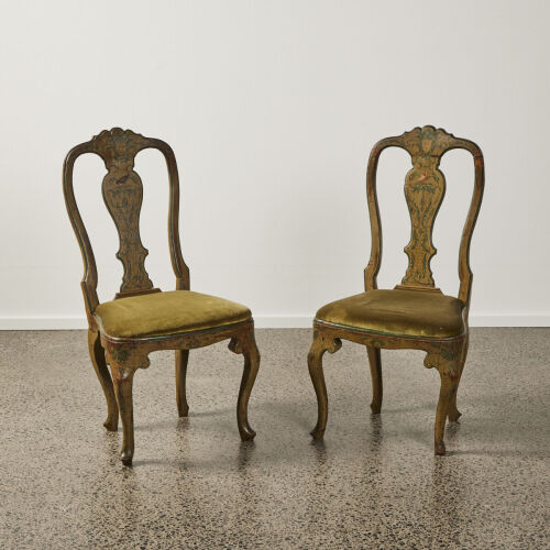 A 17th Century Pair of Venetian Polychromed Decorated Chairs