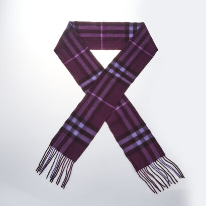 Burberry Purple Checker 100% Cashmere Scarf