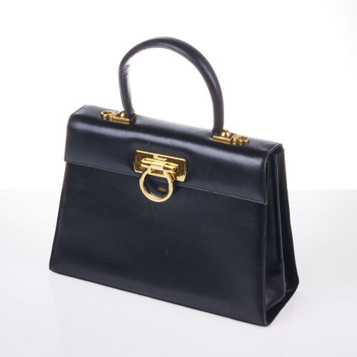 Salvatore Ferragamo Black Leather Gancini Bag