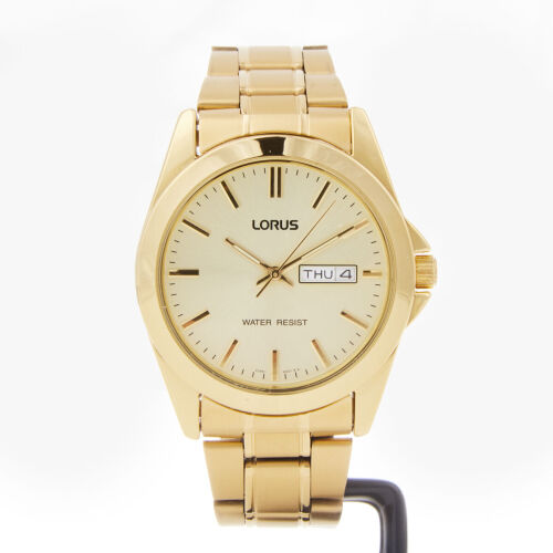 Lorus, 39mm Mens Regular, Day-Date Gold Plated Quartz Wristwatch - Near New