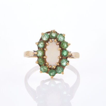 9ct Yellow Gold, Opal and .35ct Emerald Ring