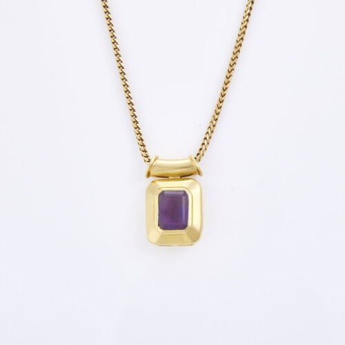 18ct Yellow Gold, Amethyst Pendant on a 60cm Snake Chain