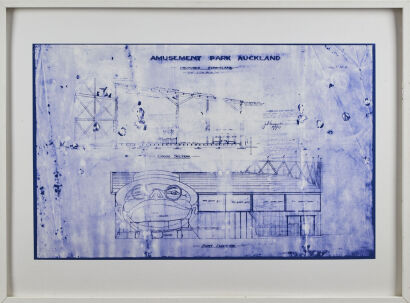 An Auckland Amusement Park Framed Retro Blueprint