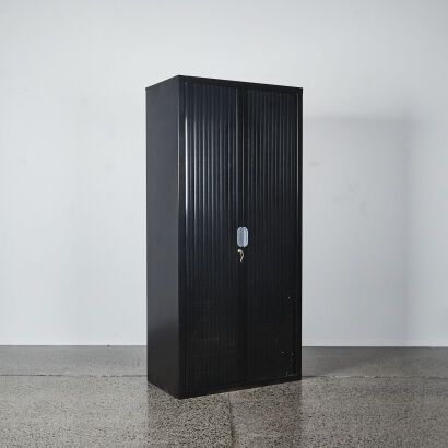 A Black Tambor Lockable Metal Storage Cabinet By Precision