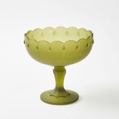 An Unusual Large Olive Green Depression Glass Pedestal Bowl