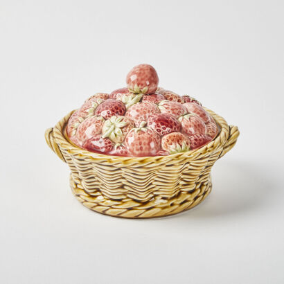 A Sarreguemines Majolica Strawberry Tureen With A Lid