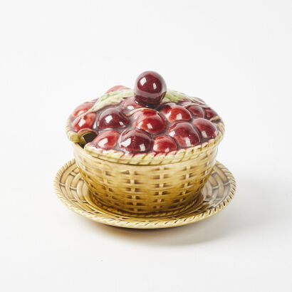 A Sarreguemines Majolica Strawberry Jam Pot With Plate