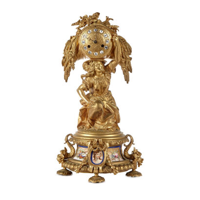 A French Gilt and Sèvres Porcelain Mounted Figural Clock 