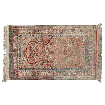 A Hand-Knotted Silk and Gold Thread Rug