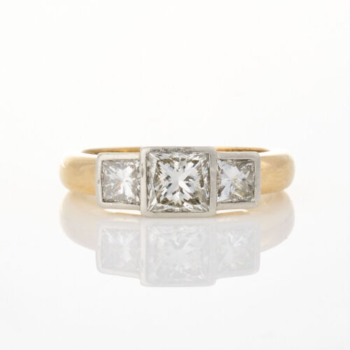 18ct Yellow Gold, 1.87ct Three Stone Princess Cut Diamond Ring