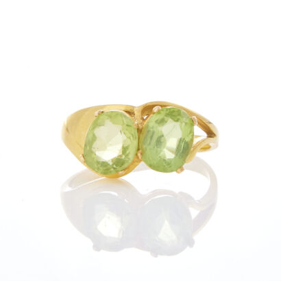 18ct Yellow Gold, Peridot Two Stone Ring