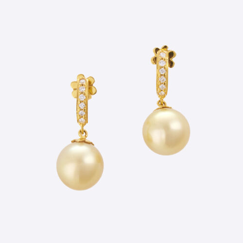 18ct Yellow Gold, Burmese South Sea Pearl and Diamond Earrings