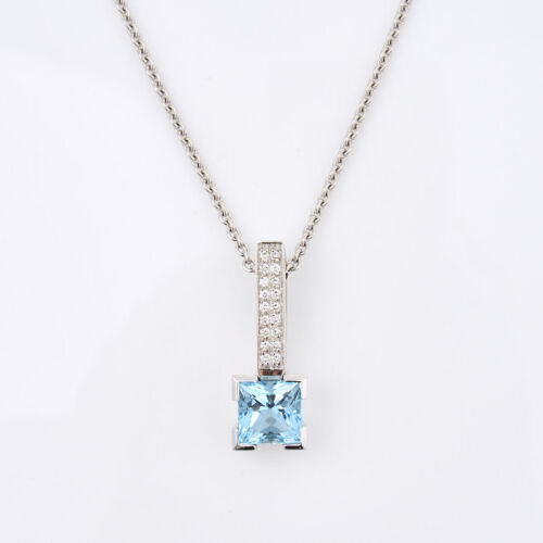 18ct White Gold, 2.60ct Aquamarine and .60ct Diamond Pendant on 18ct White Gold Chain