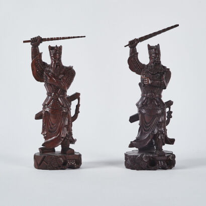 A Pair Of Wooden Carved Chinese Emperors