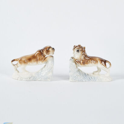 A Pair Of Ceramic Lion Bookends