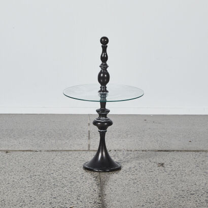 A Glass Side Table With Bannister Centre Piece