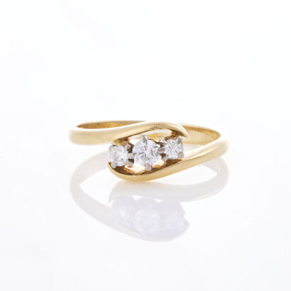 18ct Yellow Gold, Three Stone, .18ct Diamond Ring