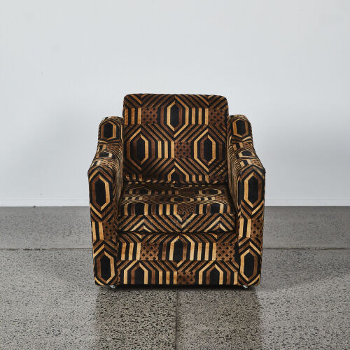 A Danske Mobler Seventies Armchair In Original Graphic Velvet