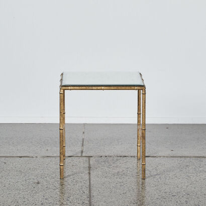 A Hollywood Regency Faux Bamboo Mirrored Occasional Table