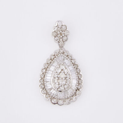 Platinum, 2.00ct Pear Shaped Diamond Cluster Pendant