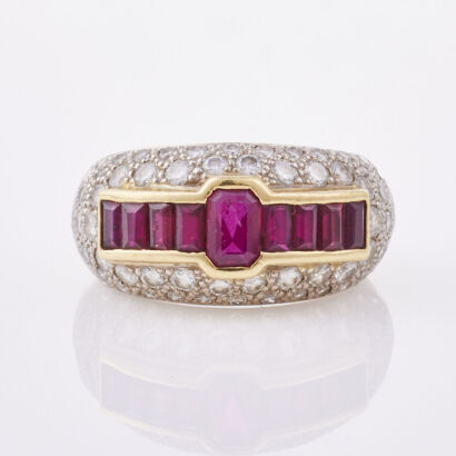 18ct Yellow/White Gold, 1.72ct Ruby and 1.47ct Diamond Dress Ring