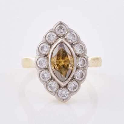 18ct Yellow Gold, 1.27ct Fancy Cinnamon/.84ct White Diamond Ring