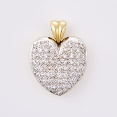 18ct White/Yellow Gold, .95ct Diamond Heart Pendant