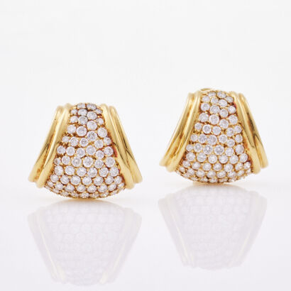 18ct Yellow/White Gold, Vintage, Chaumet, Clip on Pave set, 3.20ct Diamond Earrings, circa 1986